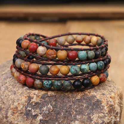 African Turquoise Stone Leather Wrap Bracelet - Abebe+Booker