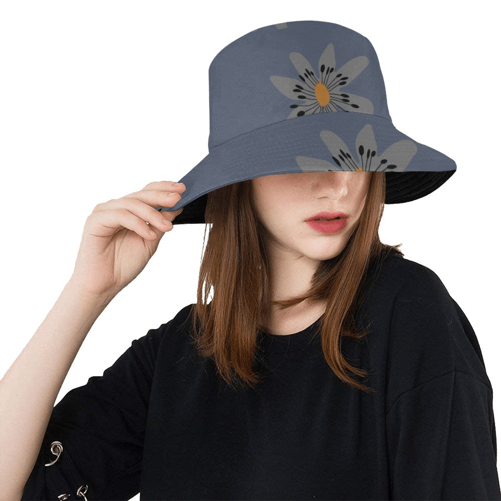 Floral Bucket Hat, Blue Dandelion