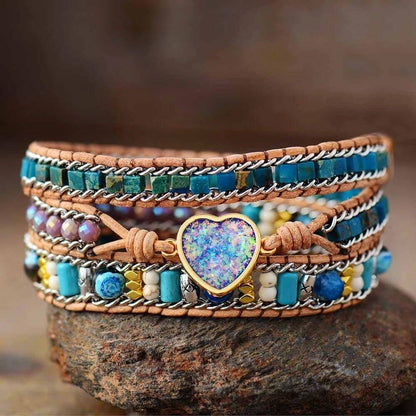 Turquoise Crystals Leather Bracelet - Abebe+Booker