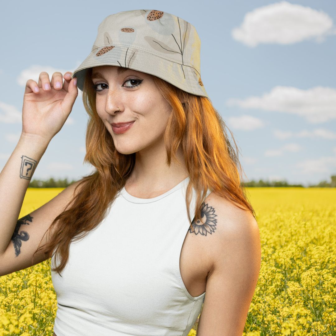 Floral Bucket Hat, Grey Tulips