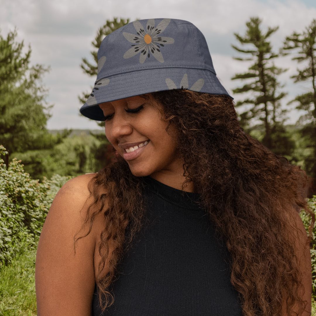 Floral Bucket Hat, Blue Dandelion