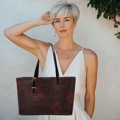 Vegan Leather Floral Handbag, Burgundy Aster