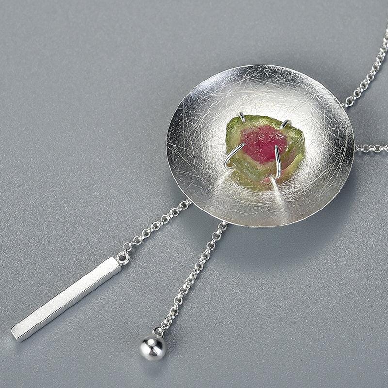 Distressed 925 Silver Disc Tourmaline Necklace - Abebe+Booker