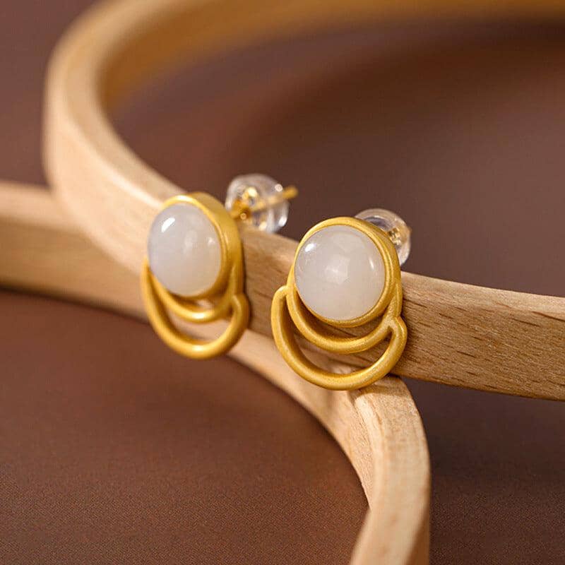 925 Silver 18K Gold White Jade Earrings - Abebe+Booker