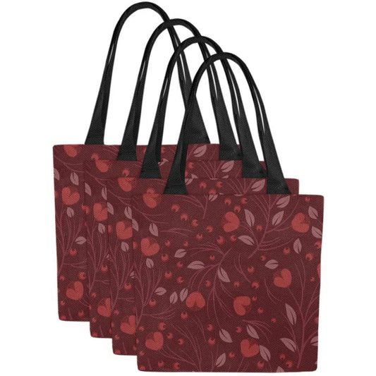Flower Canvas Tote Bag, Red Poppy (Set of 4)