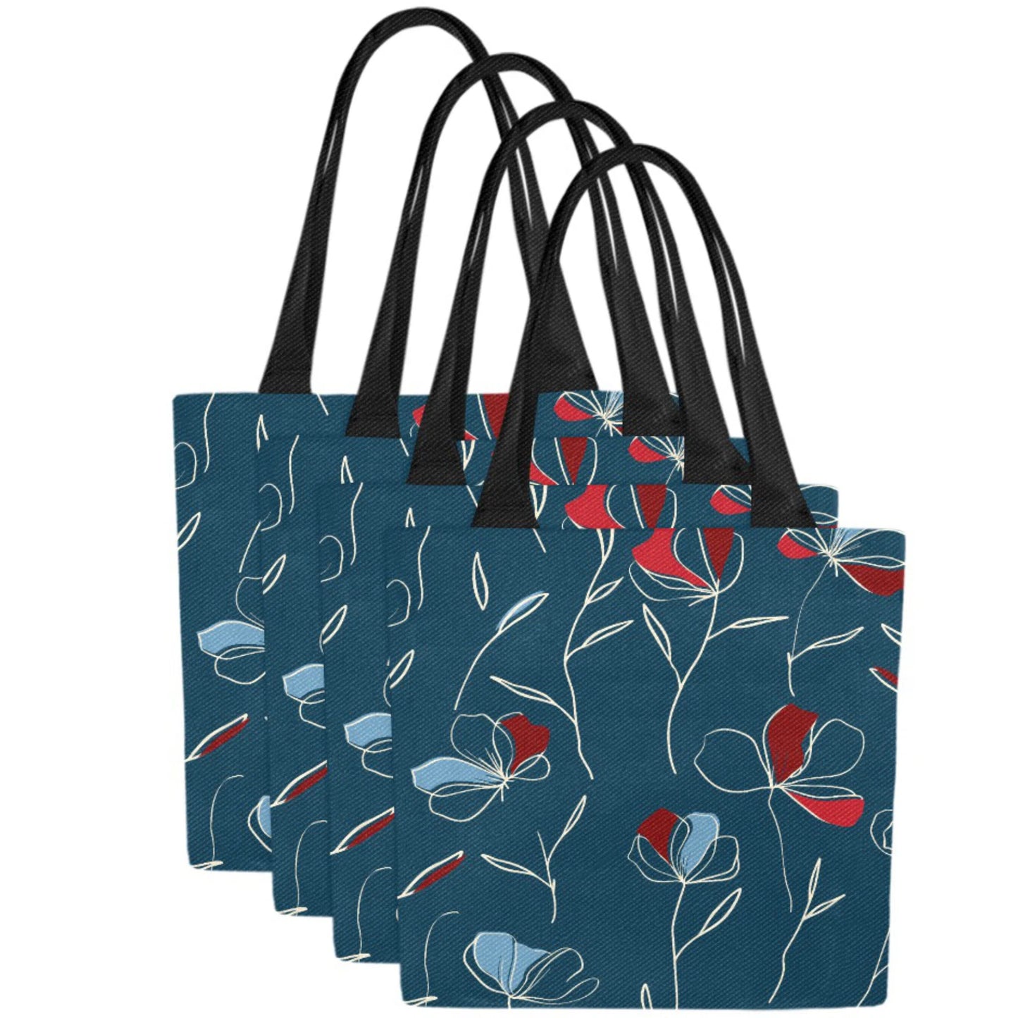 Floral Canvas Tote Bags, Original print Cornflower (Set of 4)