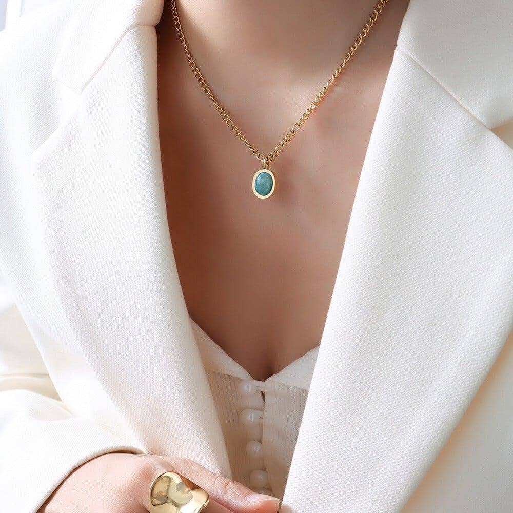 Gold Plated Stainless Steel Amazonite Necklace - Abebe+Booker