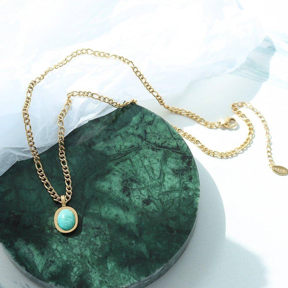 Gold Plated Stainless Steel Amazonite Necklace - Abebe+Booker