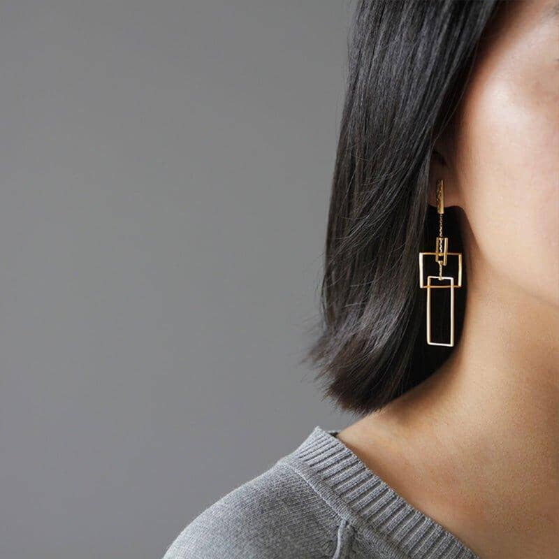 Hanging Rectangle Sterling Silver Gold Earrings - Abebe+Booker