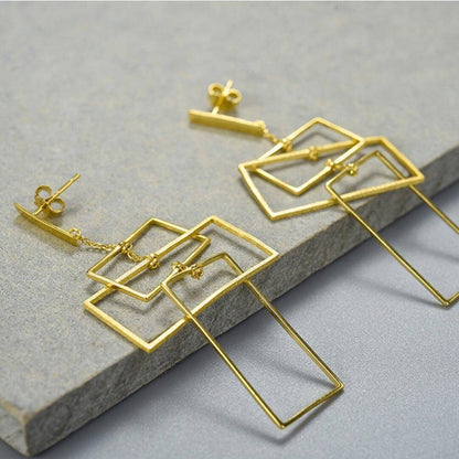 Hanging Rectangle Sterling Silver Gold Earrings - Abebe+Booker