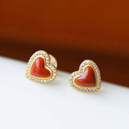 Heart Red Agate Stud Earrings - Abebe+Booker