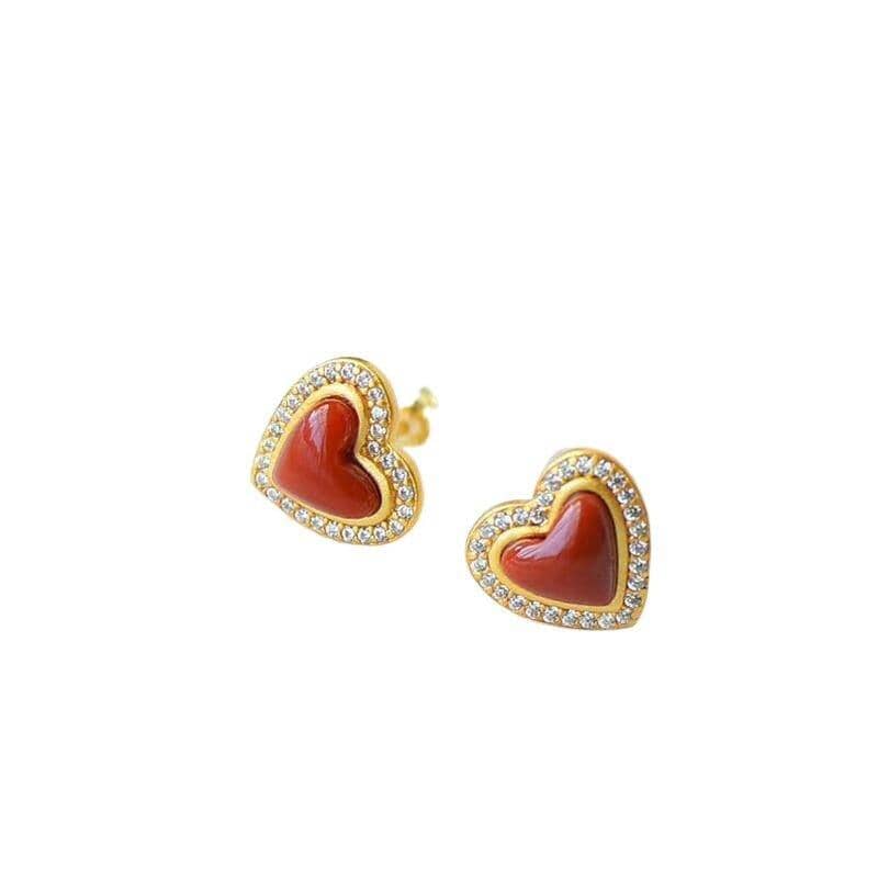 Heart Red Agate Stud Earrings - Abebe+Booker