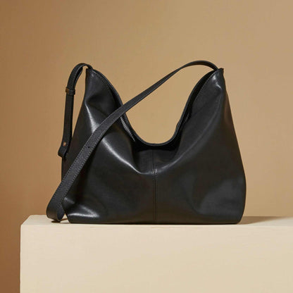 Slouchy Leather Purse in black on display