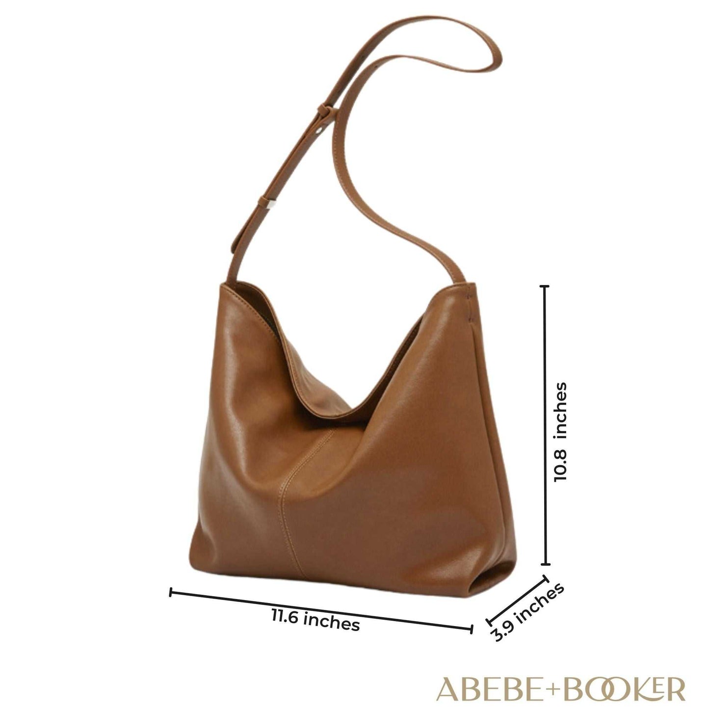 Slouchy Leather Purse with adjustable strap, brown color, spacious design, and elegant finish.